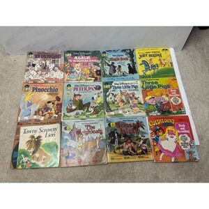 Vintage Disney Read Along Book & Record Lot 12+ 7” Vinyl 45 RPM Peter Pan Dumbo